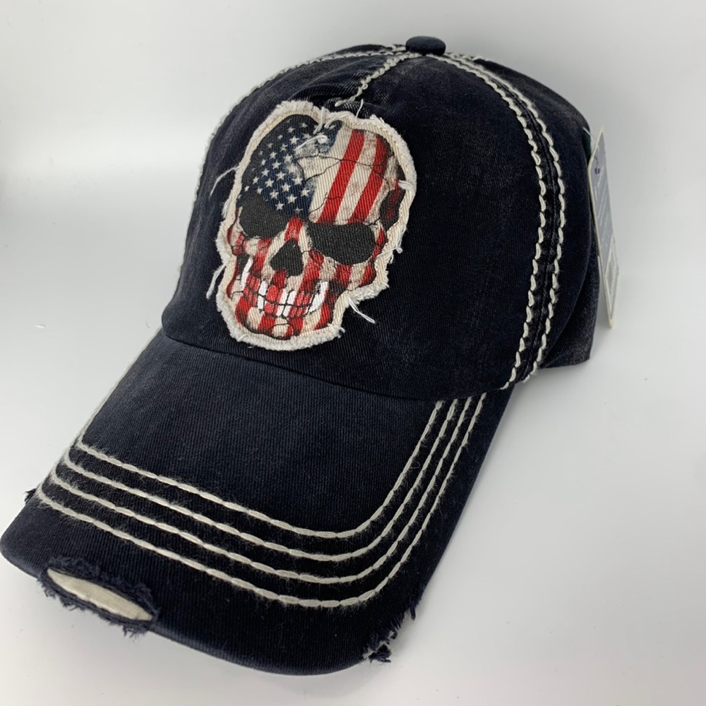 American Flag Skull Baseball Cap